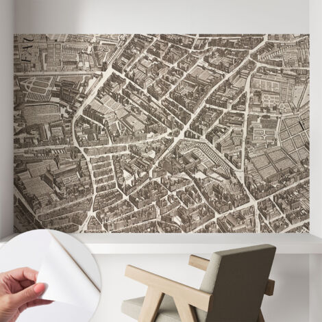 Papier peint autocollant décoratif à motifs pour salon chambre et bureau Tapete adhésif pour décoration Labyrinthe urbain 104x70 cm