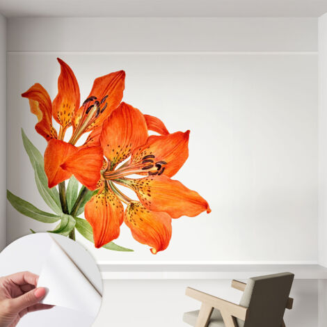 Papier peint autocollant décoratif à motifs pour salon chambre et bureau Tapete adhésif pour décoration Lys orange 152x104 cm