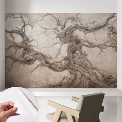 Papier peint autocollant décoratif à motifs pour salon chambre et bureau Tapete adhésif pour décoration Oiseaux nocturnes 104x70 cm