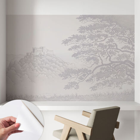 Papier peint autocollant décoratif à motifs pour salon chambre et bureau Tapete adhésif pour décoration Paysage de château 104x70 cm