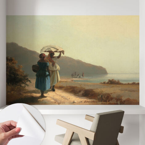 Papier peint autocollant décoratif à motifs pour salon chambre et bureau Tapete adhésif pour décoration Promenade en bord de mer 104x70 cm