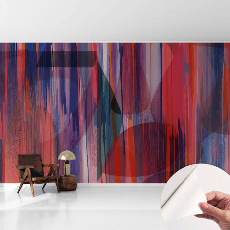 Papier peint autocollant décoratif à motifs pour salon chambre et bureau Tapete adhésif pour décoration Rayures arc-en-ciel 416x254 cm