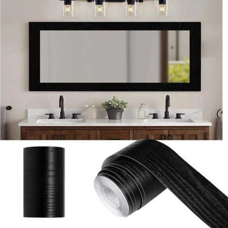 Papier peint autocollant imitation bois noir pour cadre de miroir, 10 mètres, pour encadrement de porte ou plinthe, 5 cm x 10 m.