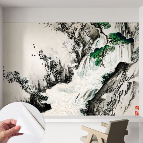 Papier peint autocollant Mural avec colle pour salon et chambre Décoration murale rapide Cascade naturelle 152x104 cm
