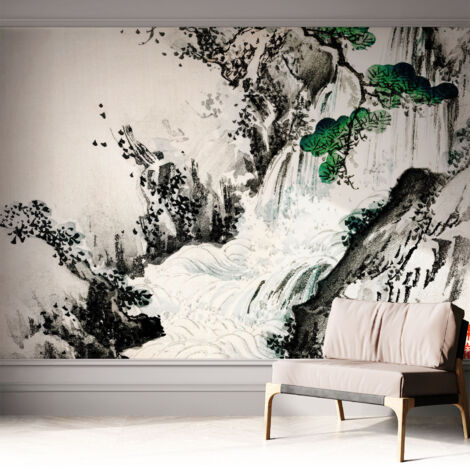 Papier peint autocollant Mural avec colle pour salon et chambre Décoration murale rapide Cascade naturelle 312x219 cm