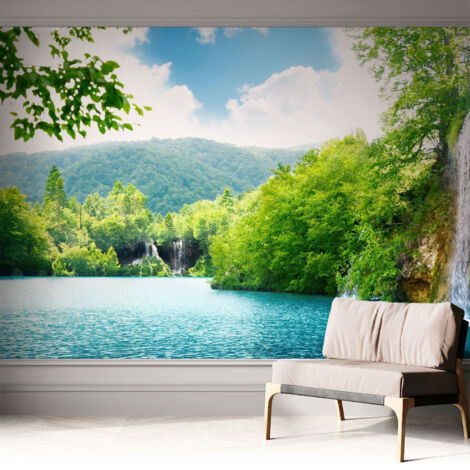 Papier peint autocollant Mural avec colle pour salon et chambre Décoration murale rapide Cascade naturelle 312x219 cm