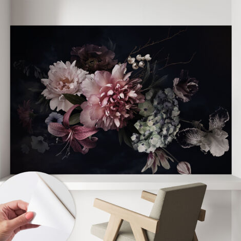Papier peint autocollant Mural avec colle pour salon et chambre Décoration murale rapide Composition florale 104x70 cm