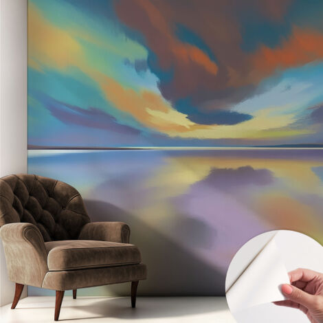 Papier peint autocollant Mural avec colle pour salon et chambre Décoration murale rapide Coucher de soleil arc-en-ciel 250x250 cm
