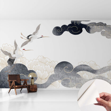 Papier peint autocollant Mural avec colle pour salon et chambre Décoration murale rapide Grues en vol 416x254 cm