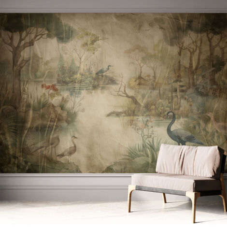 Papier peint autocollant Mural avec colle pour salon et chambre Décoration murale rapide Scène forestière 312x219 cm