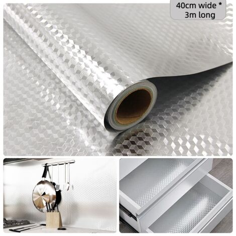Papier peint autocollant pour cuisine, imperméable et ignifugé, motif à carreaux 3D épais, largeur 40 cm x longueur 3 m