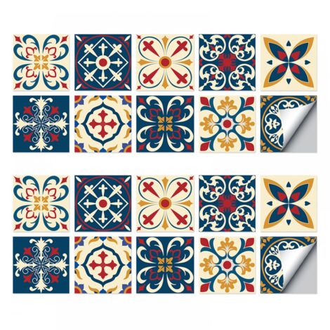 Papier peint autocollant vintage jaune et rouge, 20 x 20 cm, imperméable, lot de 20
