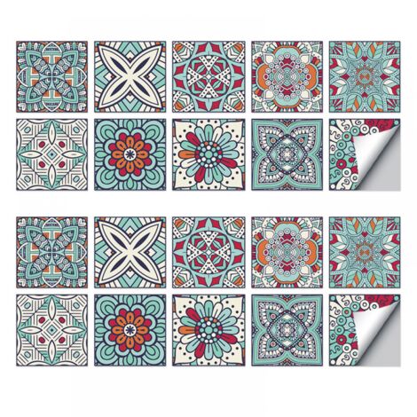 Papier peint autocollant vintage marocain bleu sarcelle, 20 x 20 cm, imperméable, lot de 20