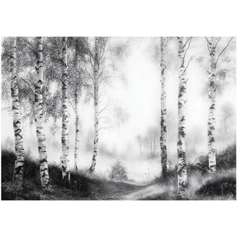 Papier peint avec arbre noir et blanc, décoration murale pour chambre à coucher – 400 x 280 cm papier peint intissé Wallarena