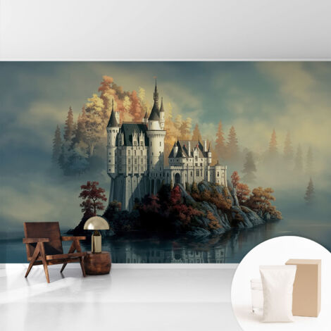 Papier peint avec colle pour décoration moderne de salon chambre à coucher cuisine et bureau Facile Château de conte de fées 416x254 cm
