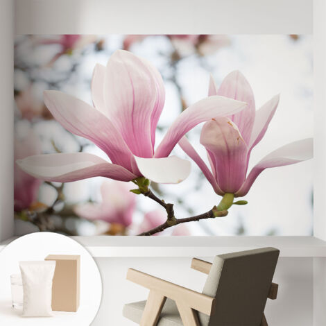 Papier peint avec colle pour décoration moderne de salon chambre à coucher cuisine et bureau Facile Fleurs de magnolia 104x70 cm