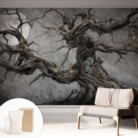 Papier peint avec colle pour décoration moderne de salon chambre à coucher cuisine et bureau Facile Hibou mystérieux 312x219 cm