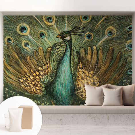 Papier peint avec colle pour décoration moderne de salon chambre à coucher cuisine et bureau Facile Paon majestueux 208x146 cm