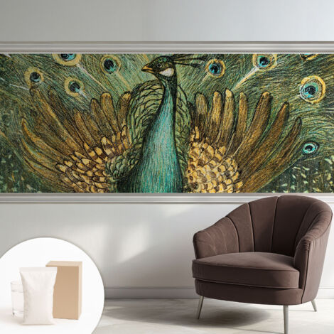 Papier peint avec colle pour décoration moderne de salon chambre à coucher cuisine et bureau Facile Paon majestueux 250x104 cm