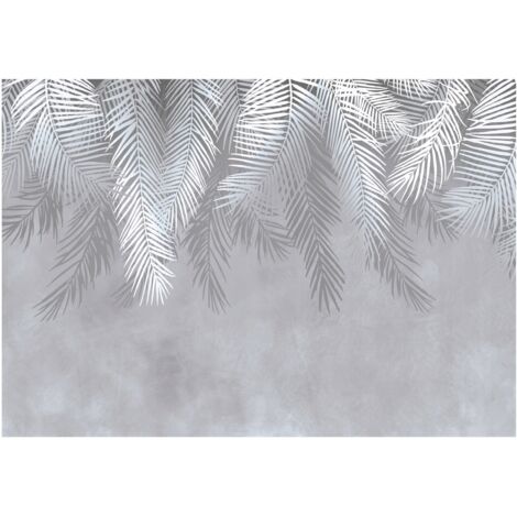 Papier peint avec des feuilles de palmier sur du béton, décoration murale pour le salon – 200 x 140 cm Wallarena