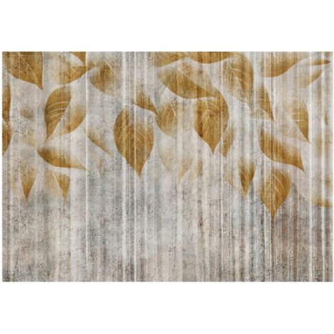 Papier peint avec des feuilles sur du béton beige dans un style ethnique, décoration murale – 400 x 280 cm Wallarena
