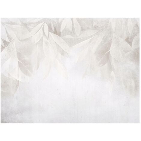 Papier peint avec motif de feuilles grises et de béton, décoration murale moderne – 250 x 175 cm Wallarena