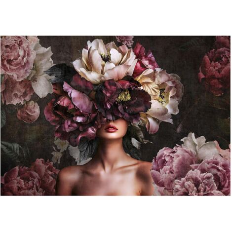 Papier peint avec motif femme et fleurs vintage, décoration salon – 400 x 280 cm, papier peint intissé Wallarena