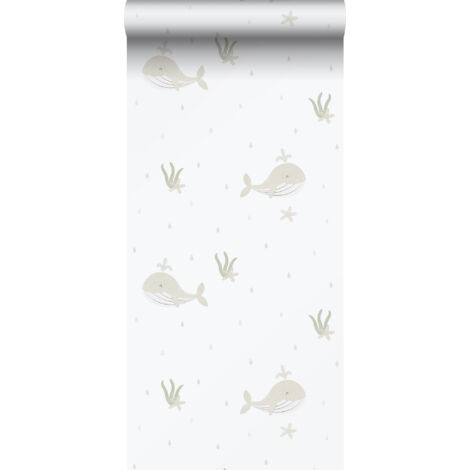 papier peint baleines beige et blanc  - Sanders & Sanders