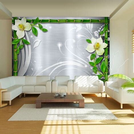 Papier peint bambou et deux orchidées