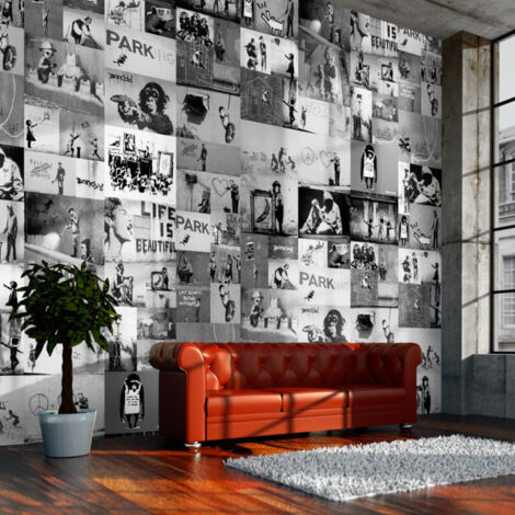 Papier Peint "Banksy Grey Collage" 50x1000cm