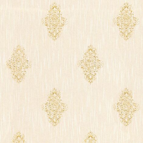Papier peint baroque beige doré pour salon Tapisserie chambre à motif baroque doré Papier peint élégant pour couloir