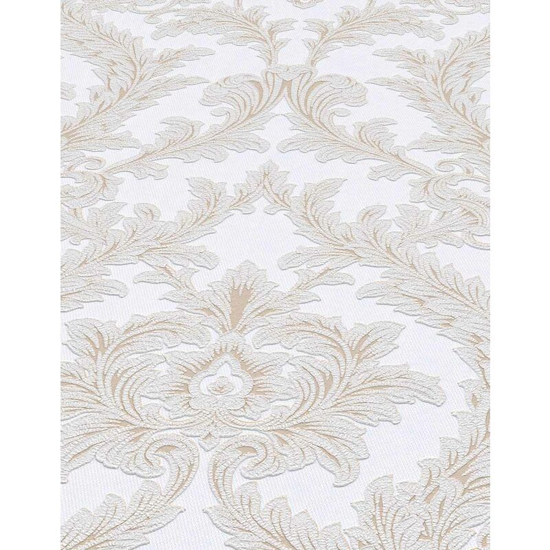 Papier peint baroque blanc & beige chambre | Tapisserie intissée baroque salon blanche & beige | Papier peint intissé damassé