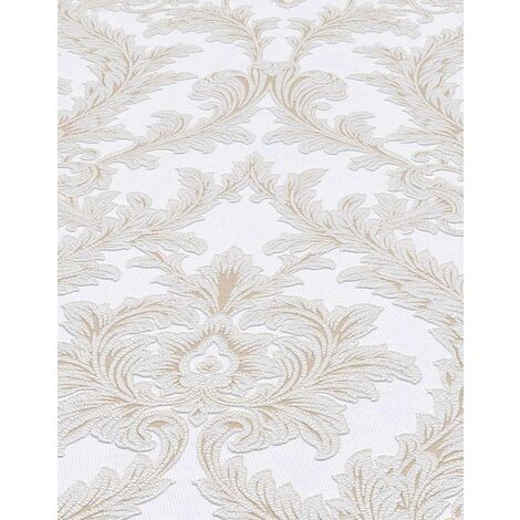 Papier peint baroque blanc & beige chambre | Tapisserie intissée baroque salon blanche & beige | Papier peint intissé damassé