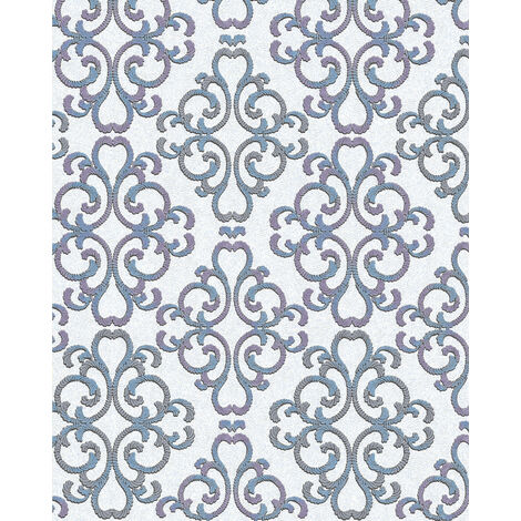 Papier peint baroque EDEM 85037BR30 papier peint texturé au style baroque brillant blanc bleu-turquoise violet argent 5,33 m2