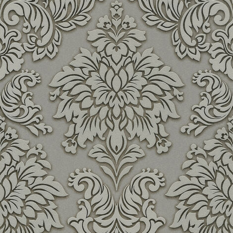 Papier peint baroque gris à paillettes Tapisserie grise damassée chambre adulte Papier peint élégant vinyle pour couloir