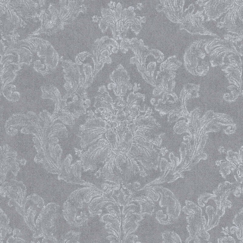 Papier peint vintage avec ornement pour chambre adulte Tapisserie intissée grise avec motif baroque Papier peint rétro gris effet usé