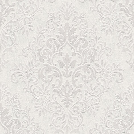 Papier peint baroque gris | Papier peint gris et blanc & argenté | Papier peint clair intissé & vinyle pour chambre & salon 339246 - 10,05 x 0,53 m