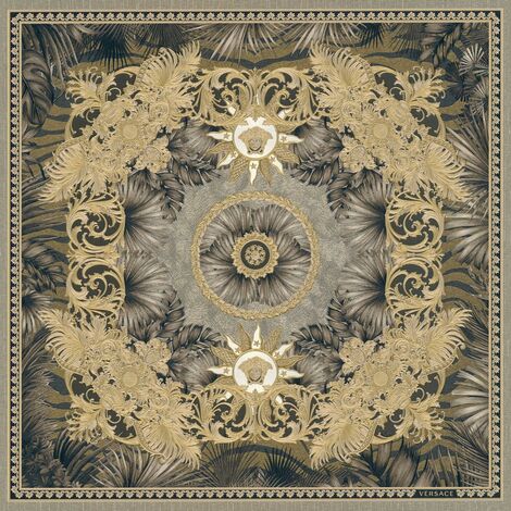 Papier peint baroque jungle noir, marron et or Tapisserie imprimé animal Papier peint luxe à ornements idéal pour salon