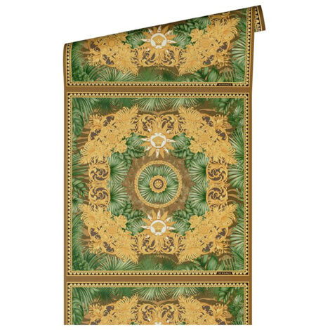 Papier peint baroque jungle vert et or Tapisserie imprimé léopard tigre marron Papier peint luxe à ornements idéal couloir