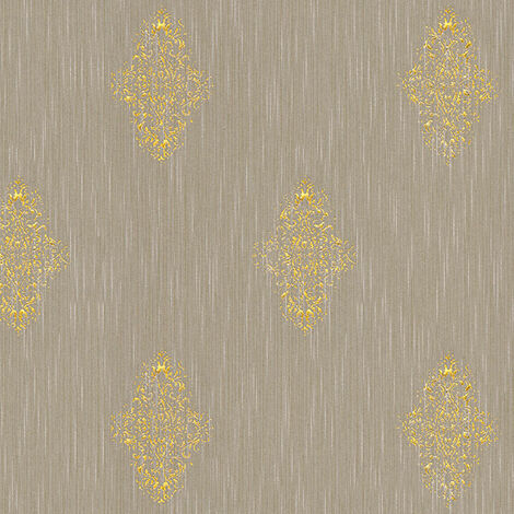 Papier peint baroque marron à motif Tapisserie murale brun et doré idéale pour couloir Papiers peints intissés effet textile