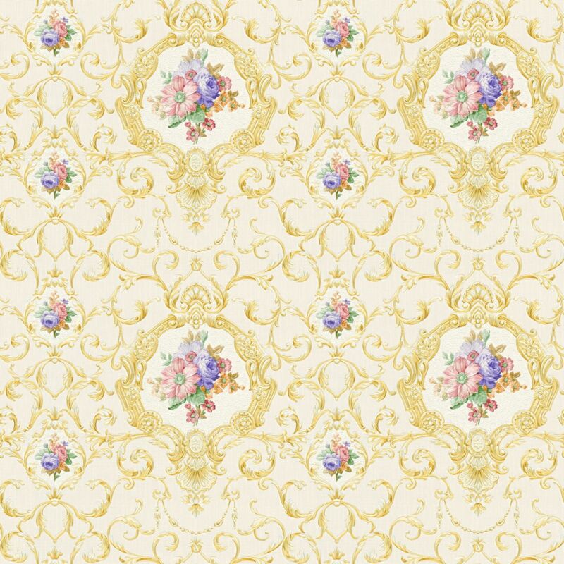 Papier peint baroque Profhome 343911 papier peint intissé légèrement texturé au style baroque mat or rose bleu vert 5,33 m2