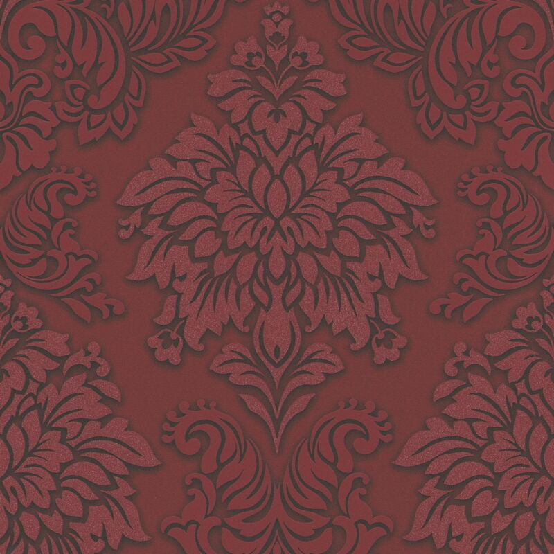 Papier peint baroque Profhome 368983 papier peint intissé légèrement texturé au style baroque scintillant rouge argent noir 5,33 m2