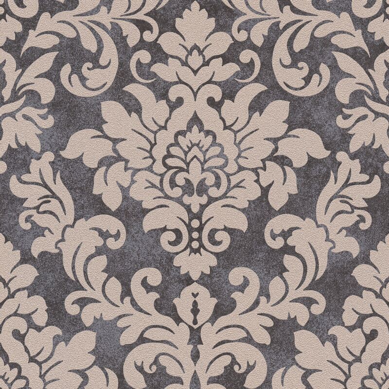 Papier peint baroque Profhome 372704 papier peint intissé légèrement texturé au style baroque scintillant noir argent beige 5,33 m2