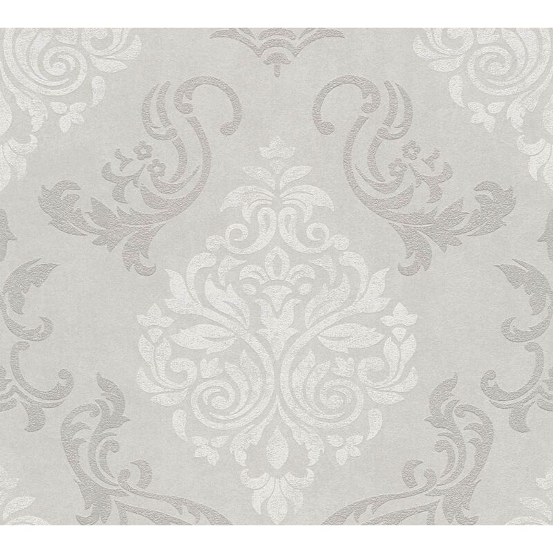 Papier peint baroque Profhome 953721 papier peint intissé légèrement texturé au style baroque satiné gris blanc gris argent 5,33 m2