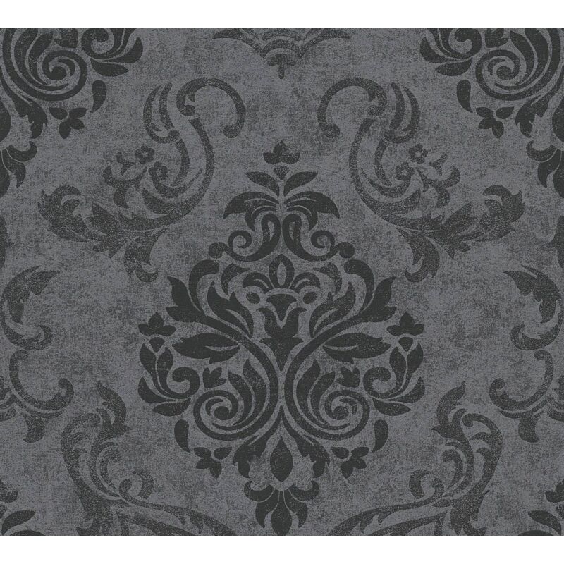 Papier peint baroque Profhome 953723 papier peint intissé légèrement texturé au style baroque satiné anthracite noir-graphite gris 5,33 m2