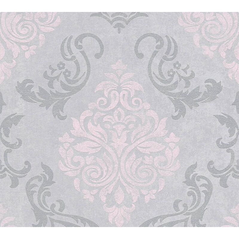 Papier peint baroque Profhome 953726 papier peint intissé légèrement texturé au style baroque satiné gris argent rose 5,33 m2