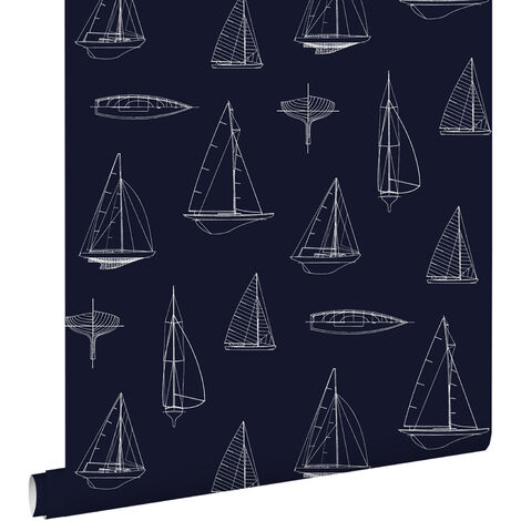 papier peint bateaux bleu marine  - ESTAhome