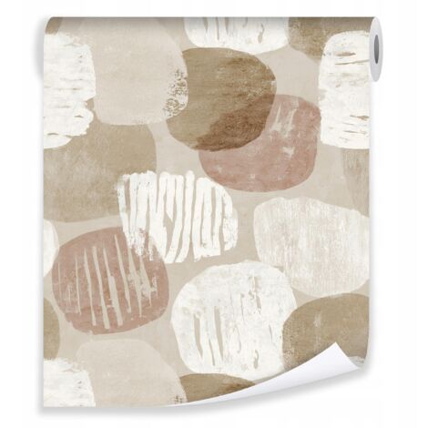 Papier peint beige abstrait art deco sur mur molletonné salon chambre  coucher