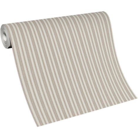 Papier peint beige créme à motif rayé pour couloir  Tapisserie vintage à rayures beige & blanche  Papier peint à motif style rétro