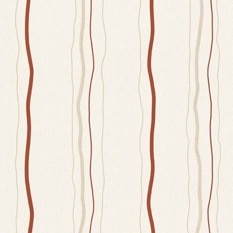 Papier peint beige crème et rouge intissé | Tapisserie murale beige crème à bande | Papiers peints beige crème et rouge pour cuisine - 10,05 x 0,53 m
